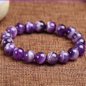 Purple Beaded Bracelet Stone Chakra Anythest Color Trendy Natural Stretchy